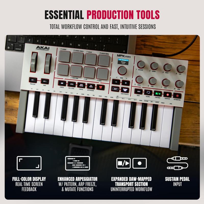 Controlador de Teclado MIDI Akai MPK Mini IV USB-C de 25 Teclas